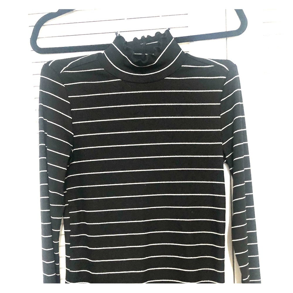 Black and silver striped long sleeve turtleneck